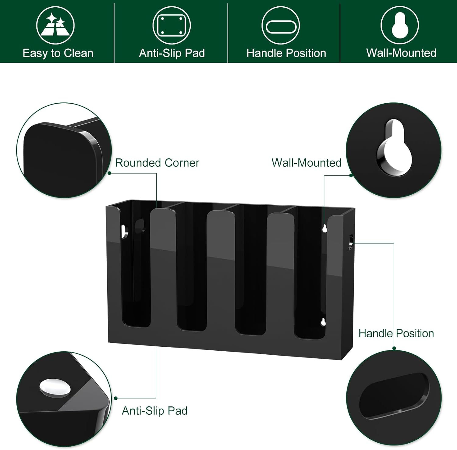 Disposable Coffee Cup Dispenser with Handles, Countertop or Wall Mount Hot/Cold Drink Cup and Lid Holder - Bathroom/Kitchen/Office Acrylic Cup Lid Storage Organizer (4 Compartments, Black)