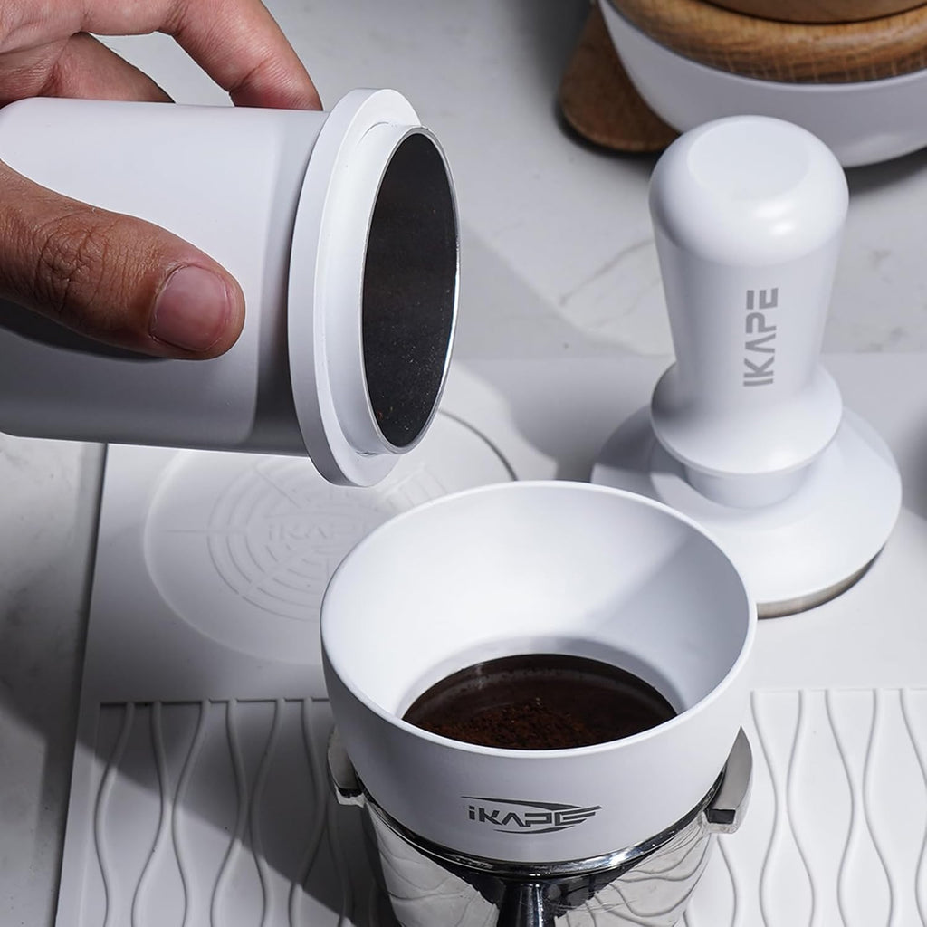 IKAPE 53.3mm Espresso Tamper, Premium Barista Coffee Tamper with Calibrated Spring Loaded, 100% Flat Stainless Steel Base Tamper Fits for Breville Series 54mm Portafilter Basket(White)