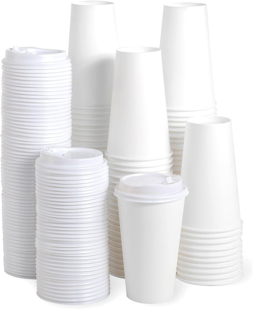 JOLLY PARTY [100 Pack] 16 oz Paper Coffee Cups, Disposable Paper Cup with Lids, Hot/Cold Beverage Drinking Cup for Water, Juice, Coffee or Tea, Suitable for Home, Shops and Cafes