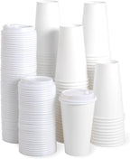 JOLLY PARTY [100 Pack] 16 oz Paper Coffee Cups, Disposable Paper Cup with Lids, Hot/Cold Beverage Drinking Cup for Water, Juice, Coffee or Tea, Suitable for Home, Shops and Cafes