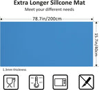 Silicone Mats for Kitchen Counter, Nonslip Silicone Mats for Crafts Countertop Protector Heat Resistant Mat (Light Blue, 78.7"L x 15.7"W)