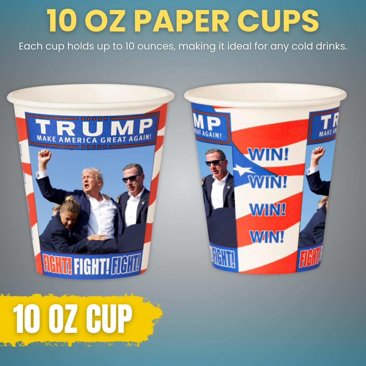 Smygoods Trump Design Disposable Paper Coffee Cups (10 OZ, 50 Count) For Hot Beverages, Tea, Espresso, Cocoa - To Go Drink Containers, Café & Office