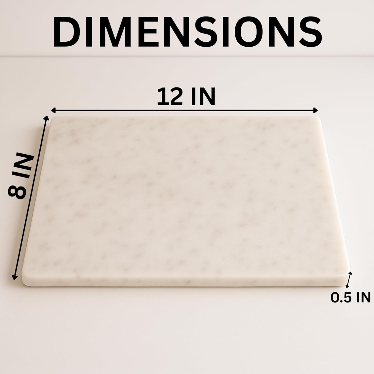 KC KULLICRAFT 8×12 White Marble Cheese & Charcuterie Serving Board – Natural Marble Cutting Board & Pastry Slab with Non‑Slip Feet – Premium Stone Kitchen Tray Gift.