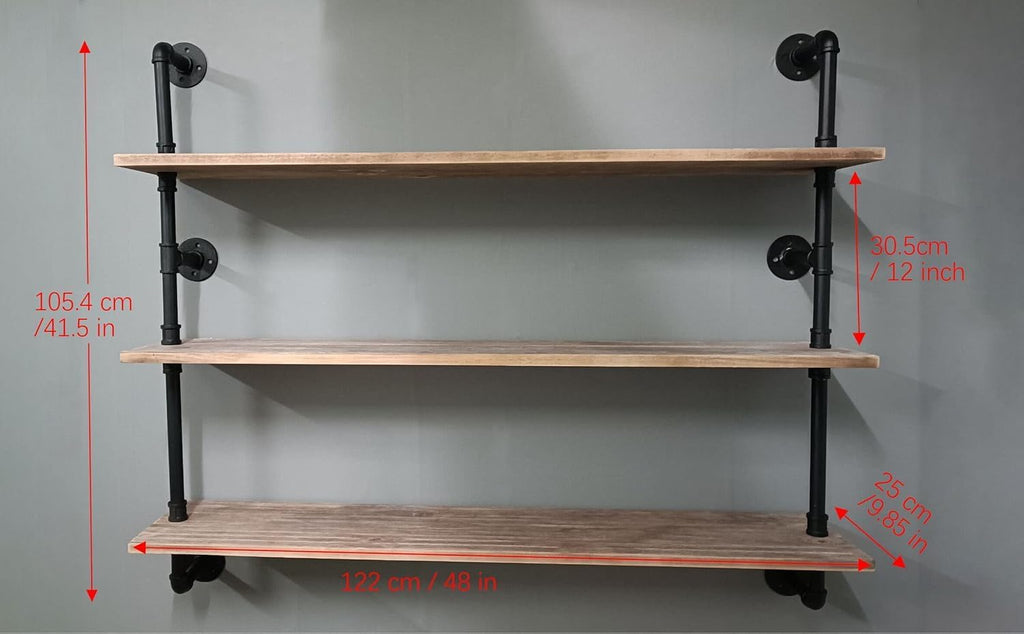 Floating Shelves,Wall Mounted Rustic Wood Shelf,Pipe Shelves,Industrial Pipe Shelving with Real Wood Planks 48 inch Industrial Wall Shelves Hanging Bookshelf Farmhouse Kitchen Bar Shelving