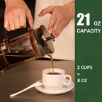 French Press Coffee Maker - 21 Ounce / 600ML, Stainless Steel & Heat-Resistant Borosilicate Glass - Ideal for Cold Brew, Espresso, 4-Filter System