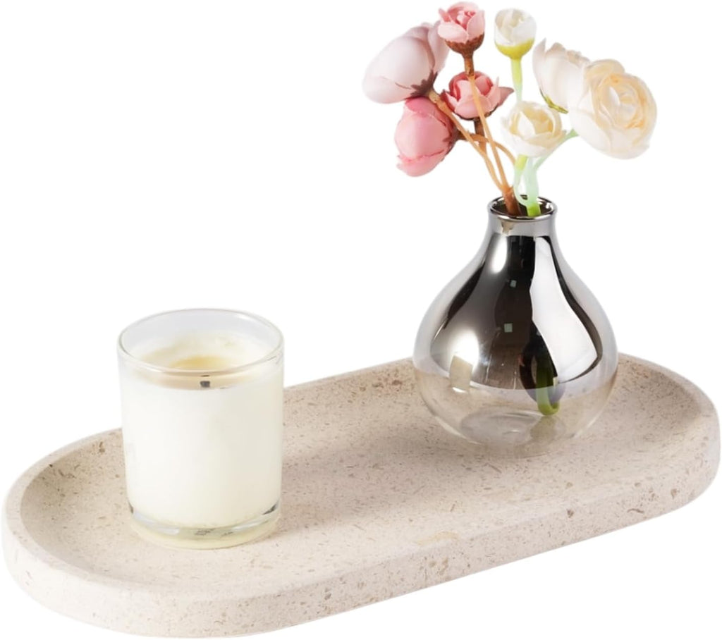 Koville Marble Vanity Tray for Decor, Natural Bathroom Tray for Bathroom Countertop, Stone Decorative Trays for Dresser Organizer, Storage Trays for Perfume, Jewelry Holder(Beige Yellow)