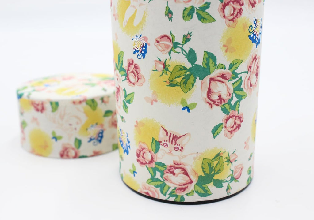 Japanese Pokkan Coffee Spice Tea Tin Canister Washi Paper Storage with Lid 7.05 oz Capacity (Neko/L)