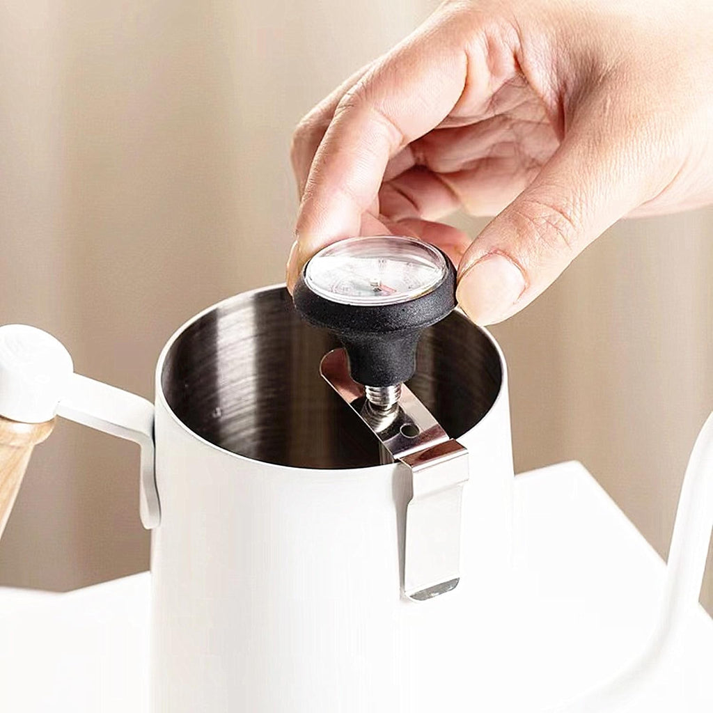 Milk Frothing Pitcher for Coffee, Barista Steaming Jug (21 Ounces with Thermometer Pen)