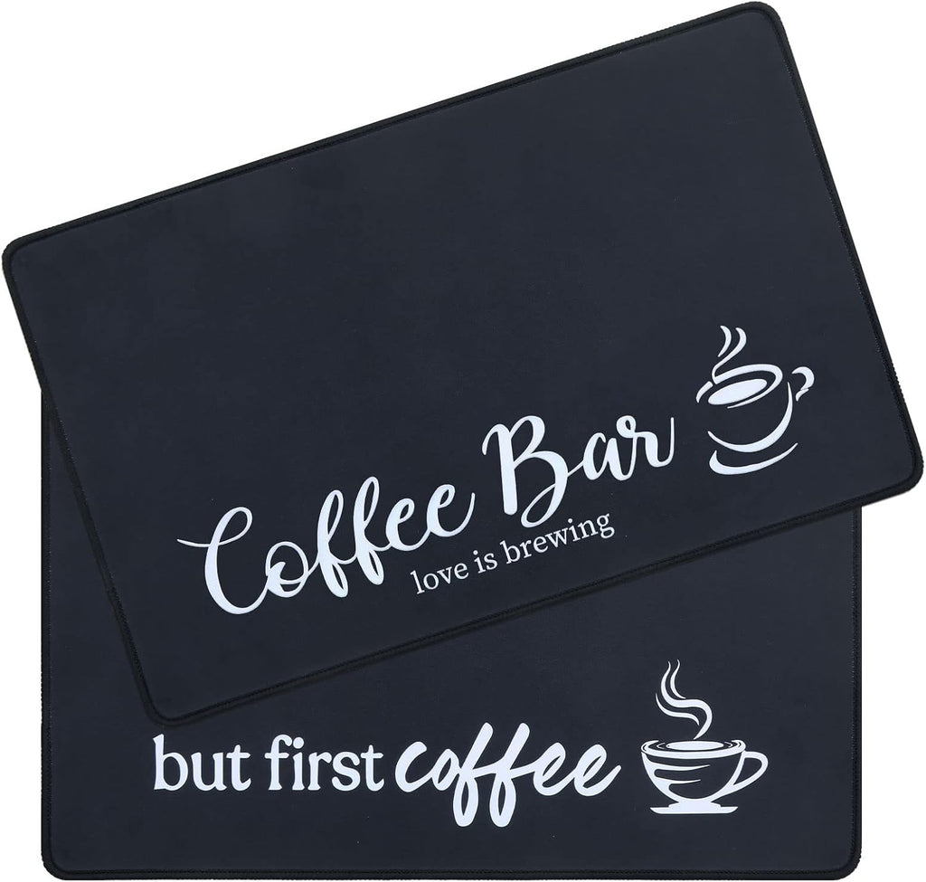 SHACOS Coffee Mat 2-Pack 12x19 Inch Absorbent Non Slip Rubber Bar Accessories Coffee Maker Mat for Countertop Dish Drying Mat Heat Resistant, Black