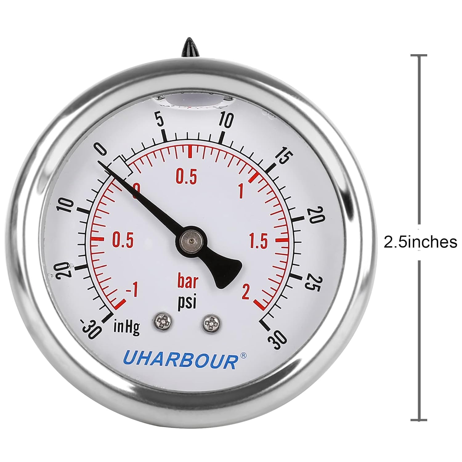 Glycerin Filled Vacuum Pressure Gauge -30HG/30PSI, 2-1/2" Clear dial Vacuum Gauge,1/4" NPT Back Connection, Stainless Steel Case, Brass Movement, Dual Scales
