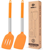 Pack of 2 Silicone Solid Turner, Non Stick Slotted Kitchen Spatulas, High Heat Resistant BPA Free Cooking Utensils, Ideal Cookware for Fish, Eggs, Pancakes (ORANGE)