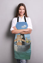 Funny Cats Adjustable Bib Apron, The two brave cats are drifting in the steel Cooking Kitchen Apron for Men Women