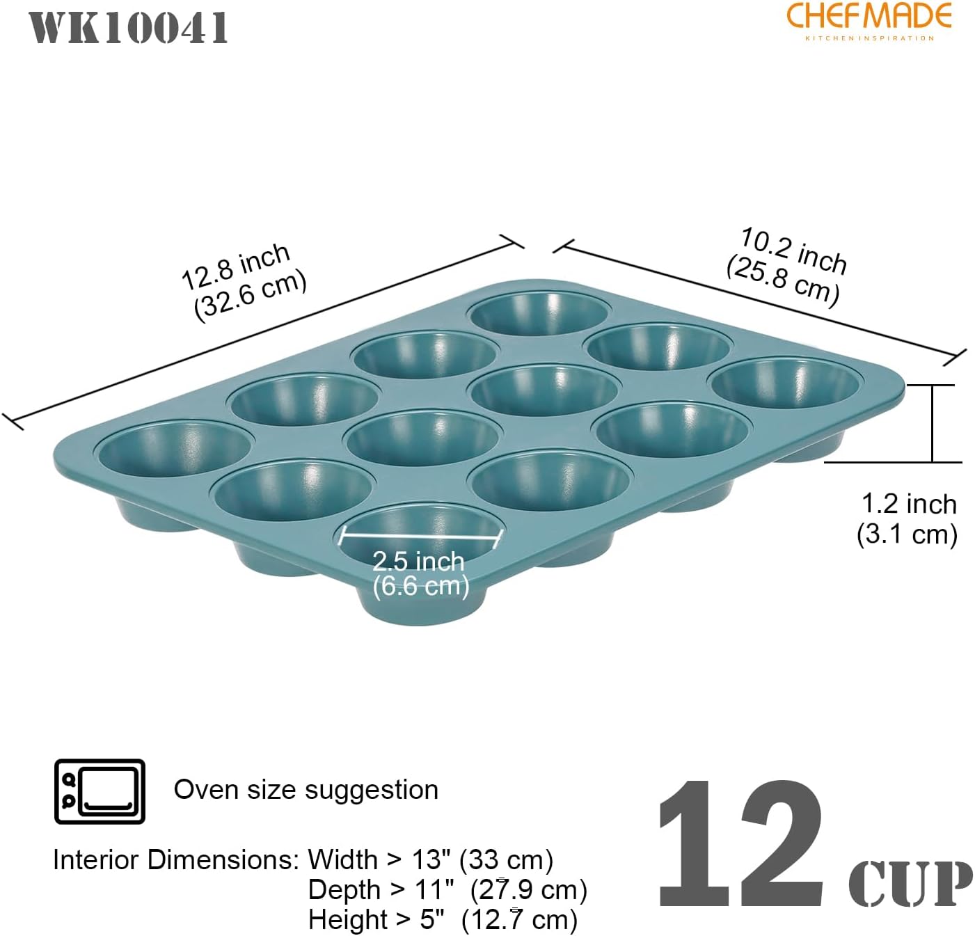 CHEFMADE Muffin Pan, 12 Cups Non-Stick Cupcake Baking Pan Heavy Duty Carbon Steel Pan Muffin Tins Standard Baking Mold for Cakes（Green）