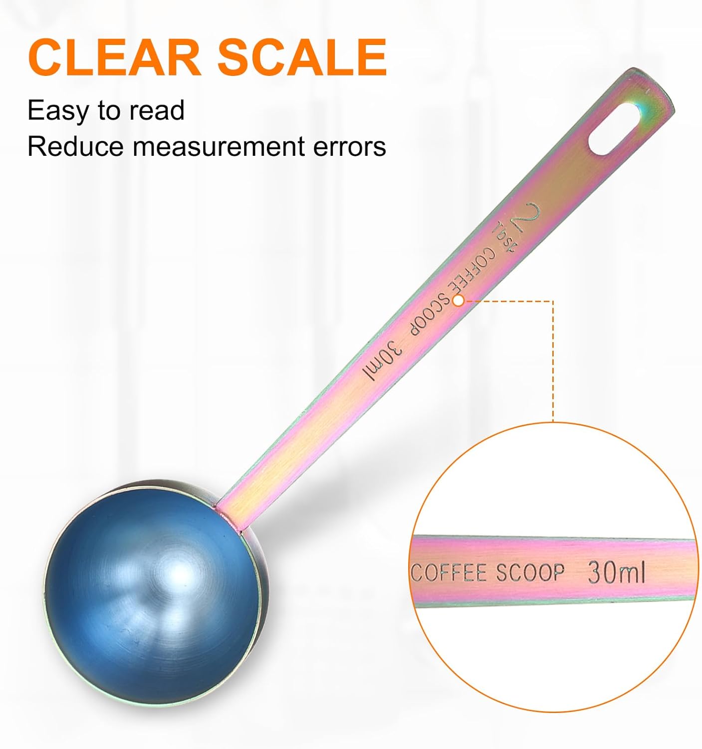 HARFINGTON 3pcs Coffee Scoop Spoon 2tbsp (6tsp, 30ml) 304 Stainless Steel Long Handle Teaspoon/Tablespoon Measuring Spoons Scoops for Tea Sugar Kitchen, Multicolor