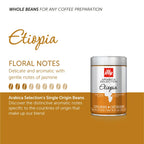 illy Arabica Selections, Ethiopia Whole Bean Coffee, 100% Arabica, Single Origin, Light Roast with Notes of Jasmine, All-Natural, No Preservatives, 8.8 Ounce Can (Pack of 6)