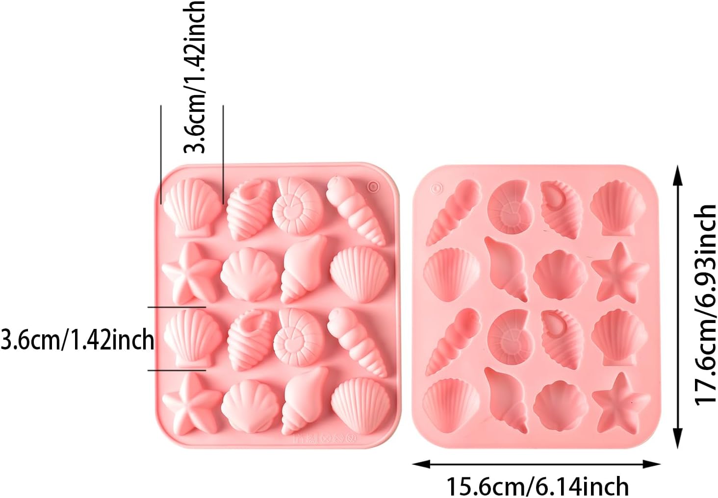 2-Pack rice flour Seashell Silicone Molds for Chocolate Candy Baking Decorations rice flour