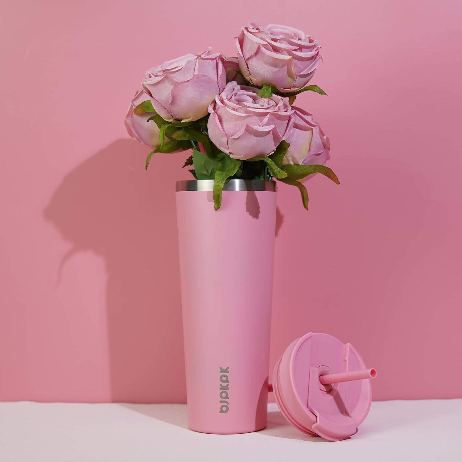 BJPKPK 18oz Tumbler With lid And Straw Stainless Steel Travel Coffee Mug Insulated Tumblers Cups,Light Pink