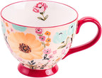 Vintage Flower Mugs – Large Ceramic Coffee Mug (15oz) – Cute Cereal Cup for Breakfast, Oatmeal Tea & Hot Drinks – Handmade Ceramic Cup with Floral Design