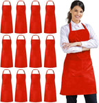 Syntus 12 Pack Bib Apron, Unisex Aprons Adjustable Waterdrop Resistant with 2 Pockets Cooking Kitchen Apron for Chef, BBQ Drawing Apron Bulk, Red