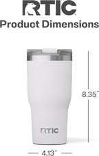 RTIC 30oz Essential Tumbler with Lid, Insulated, Stainless Steel, Metal, Double Wall Vacuum-Insulation, Ceramic Lined, Travel Cup for Iced Coffee, Tea, Hot and Cold Drink, White