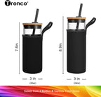 Tronco 20oz Glass Cups With Bamboo Lids and Straws,Iced Coffee Cup Reusable, Smoothie Cups,Glass Tumbler With Straw,Wide Mouth Tumbler with Nylon Protective Sleeve - BPA Free