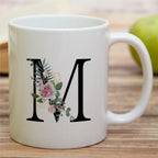 Retreez Initial A-Z Floral Botanical Bouquet Alphabet Monogrammed Monogram Mug 11 Oz Ceramic Tea Coffee Mugs - Appreciation Thank You Wedding Birthday Gifts for her friend coworker sister - M Initial