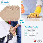 Orighty Microfiber Cleaning Cloth, 12 Pack Microfiber Towels for Cars, Highly Absorbent Car Cleaning Supplies, Lint Free Cloths Clean Rags for Car Care, House, Kitchen, 12x12 inch, Brown