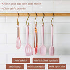 Rose Gold And Pink Kitchen Utensil Small Five-Piece Set Mini Silicone Kids Kitchen Tools Whisk Spatula Tongs Spoon And Slotted Spatula(Kids Baking Supplies)