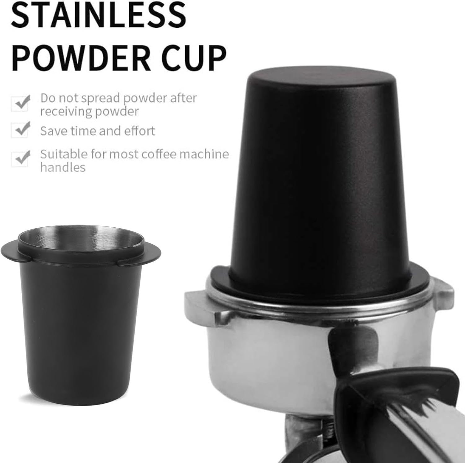 Coffee Dosing Cup 51mm, Stainless Steel Espresso Dosing Cup, Black Coffee Powder Feeder Part Replacement for Espresso Coffee Machine with 51mm Portafilter, 1Pcs