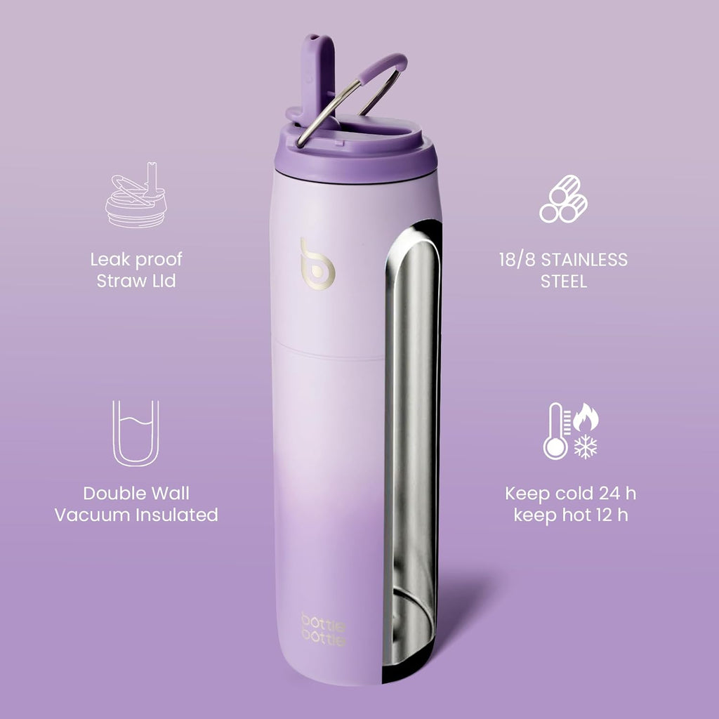 BOTTLE BOTTLE Stainless Steel Water Bottle with Straw and Lid,32 oz Vacuum Insulated Cup,Stay Cold and Hot, Leak-Proof Wide Mouth Water Bottles for Men and Women purple