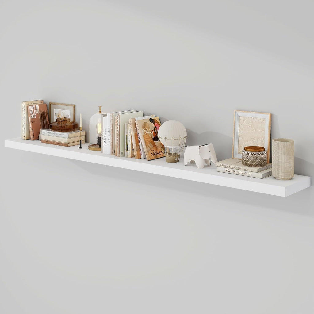 72 Inch Floating Shelves, 9.3" Deep Floating Shelf Wall Mounted, 72" Wall Shelves, Rustic Deep Bookshelf, Large Display Shelves & Storage Shelves for Bedroom, Living Room, White, Set of 1
