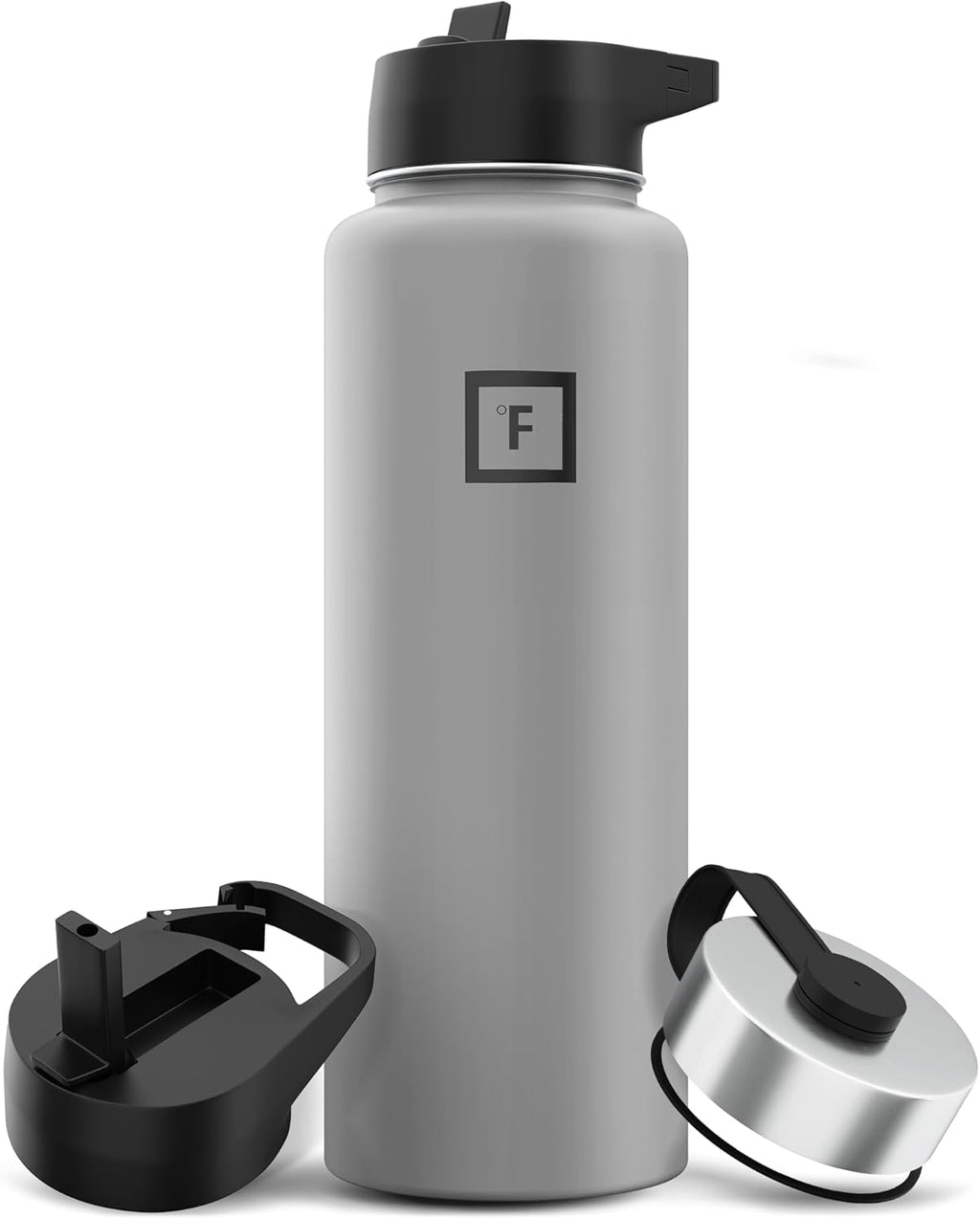 IRON °FLASK Camping & Hiking Hydration Flask with 3 Lids - Stainless Steel, Double Walled & Vacuum Insulated Water Bottle - Leak Proof & BPA Free (Graphite, Straw - 40 oz)