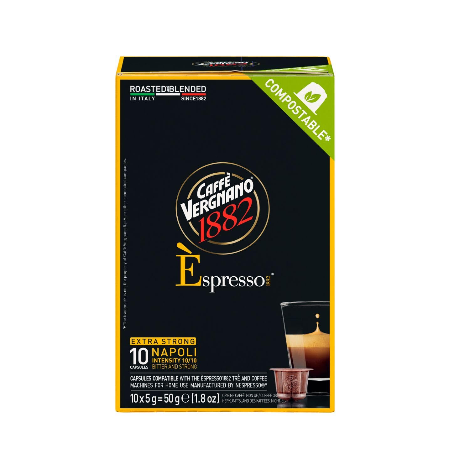 Caffe' Vergnano Medium Roast Espresso Original Line Machine Compatible Capsules - Single-Serve Arabica Robusta Espresso Coffee, Italian Pods Coffee Machine, Intensity 10/10 - Napoli, 120 Ct