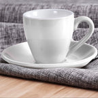 homEdge Porcelain Espresso Shot Cup Set with Saucers and Stainless Steel Spoons - 80 ml / 2.67 oz, Set of 4, White