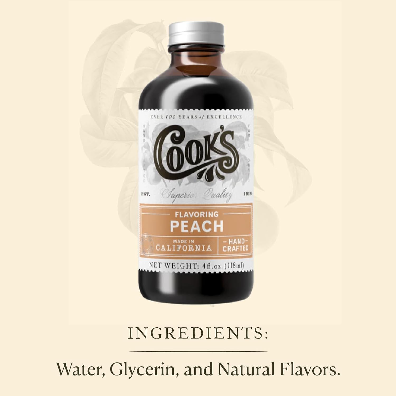 Cook's, Peach Flavoring for Baking, Preserves, Ice Cream, Jam, Cakes, 16oz