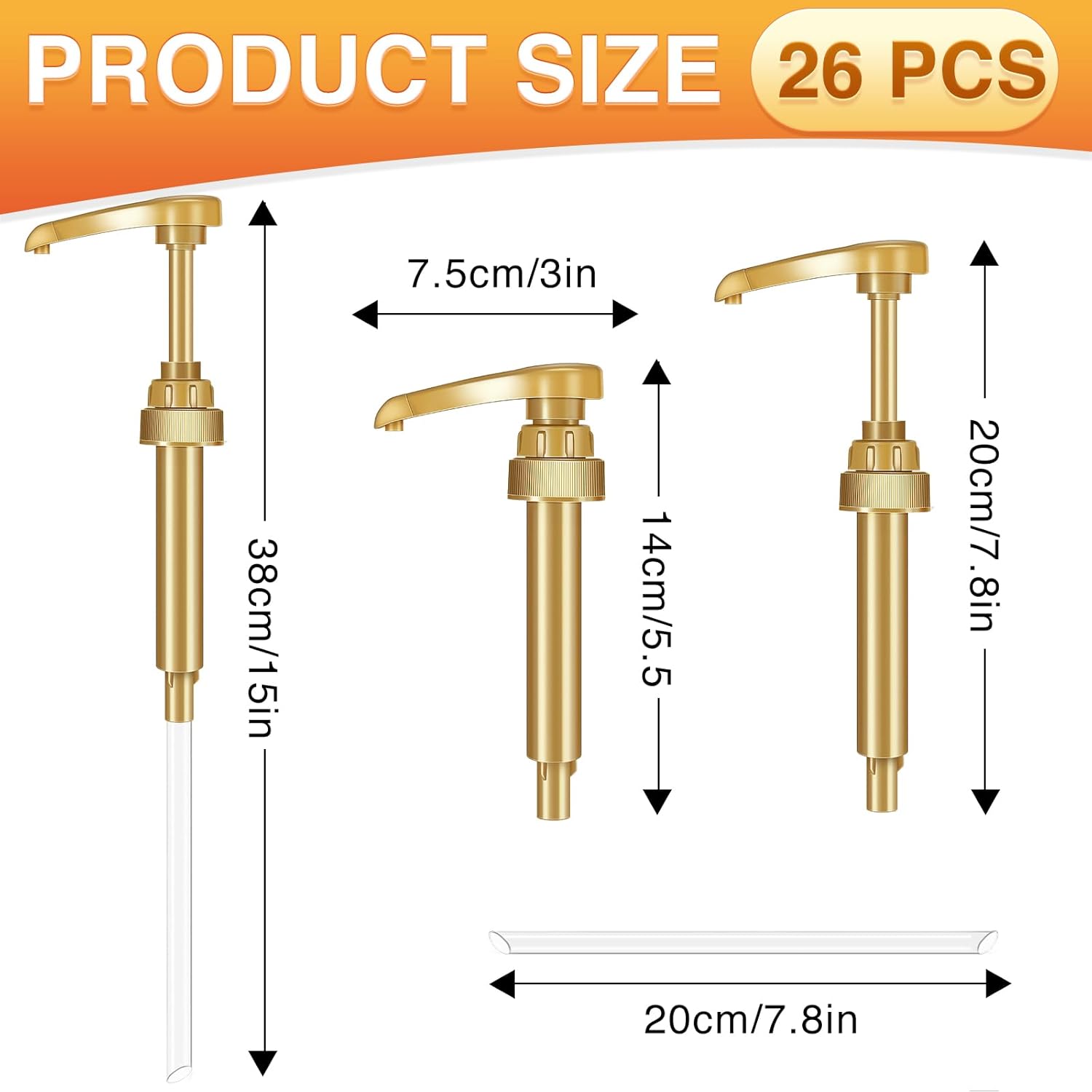 VOISEN Coffee Syrup Pumps, Syrup Pump, 26 Pack Gold Skinny Syrup Pump for 750ml 25.4oz Syrup Bottle, Syrup Pump Dispenser for Kitchen Dinning Coffee Bar Drinking Mixes,Davinci,Jordans