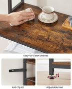 VASAGLE Hutch Bakers Rack with Power Outlet, 14 Hooks Microwave Stand, Adjustable Coffee Bar with Metal Wire Panel, Kitchen Storage Shelf, 15.7 x 31.5 x 66.9 Inches, Rustic Brown and Black UKKS025B01