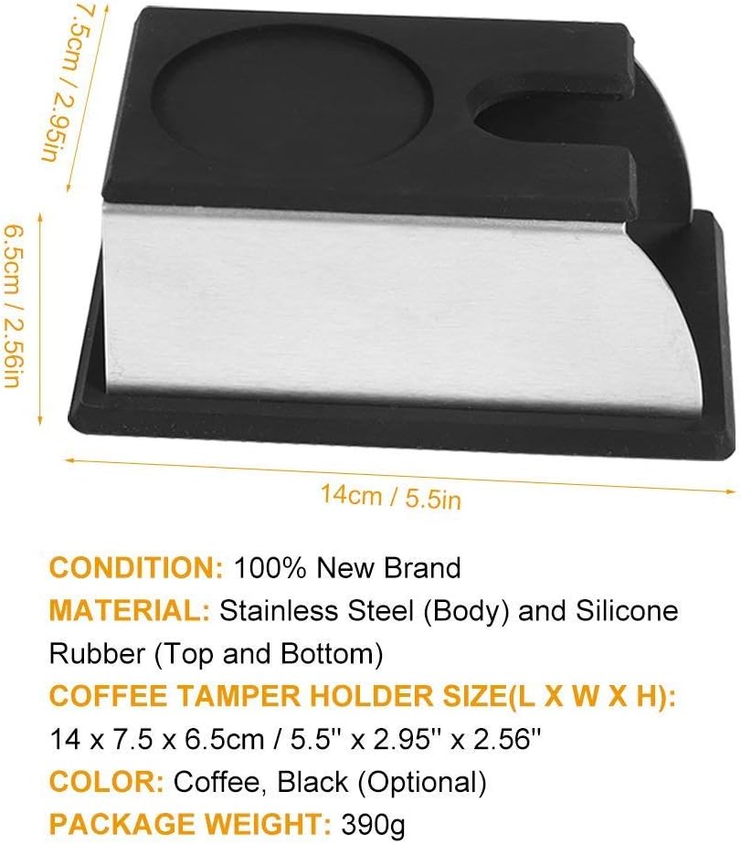 Yosoo Stainless Steel Coffee Tamper Stand, Coffee Powder Maker Rack Silicone Tamping Mat, Coffee Tampers Tool Accessory, Black