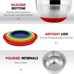 Mixing Bowls with Airtight Lids, 20PCS Stainless Steel Mixing Bowls Set, Nesting Bowls with 3 Grater Attachments & Non-Slip Bottoms, Size7, 4, 3, 2, 1.5, 1QT Bowls for Baking&Prepping