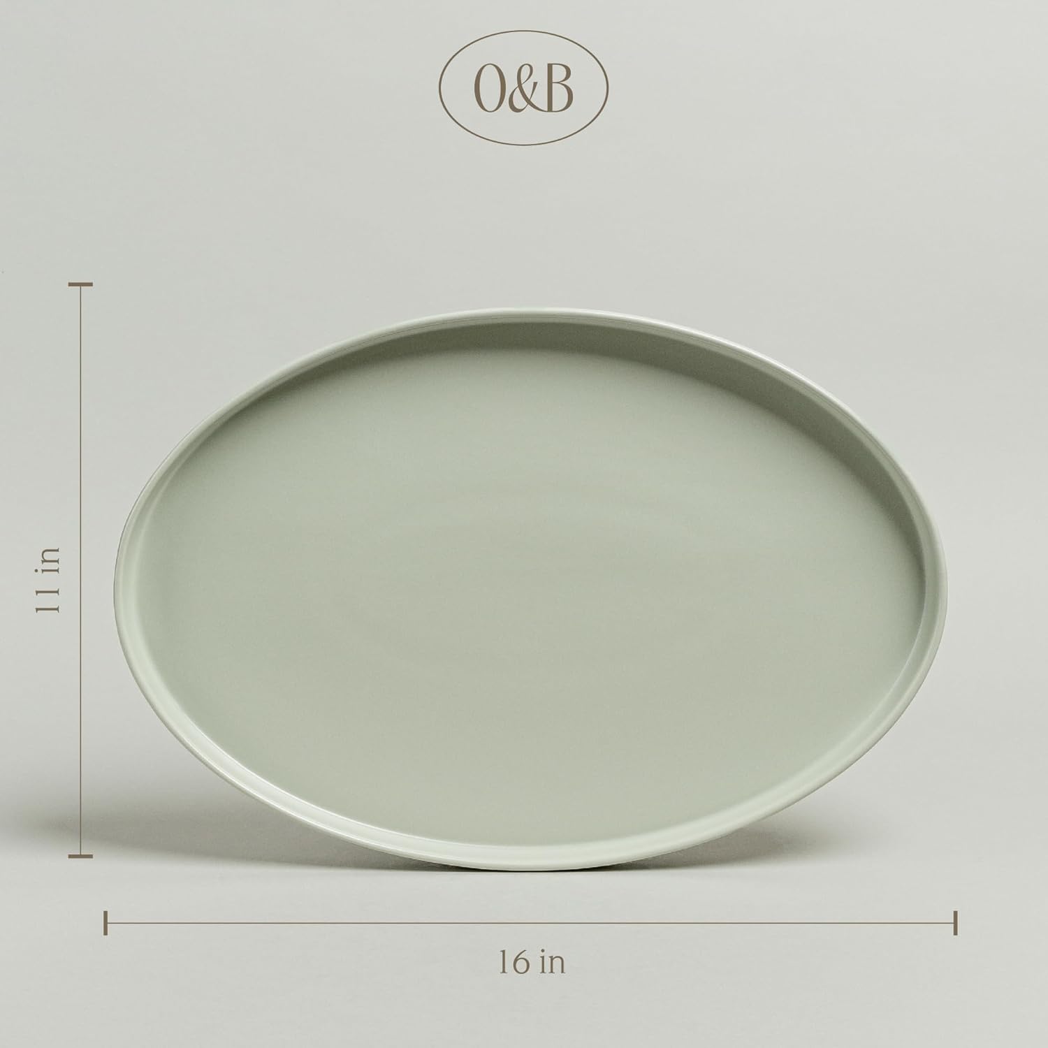 over&back Stackable Stoneware Serving Platter - Elegant 1-Piece Oval Serving Platter to Complete Your Kitchen Set - Perfect for Appetizers, Desserts, and More - 16" L x 11" W - Semi-Matte Sage