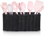 Ayiaren Wicker Silverware Cutlery Holder Black Flatware Utensil Caddy Best Silverwares Organizer Storage for Countertop Party Kitchen Utensils Holder Flatware Silverware Caddy Spoon and Fork Holders