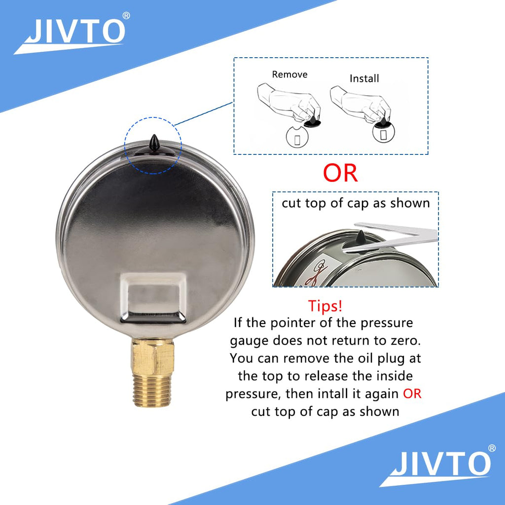 Pressure Gauge,Glycerin Liquid Filled,2.5" Dia,0-15 psi(Single Scale),1/4" NPT Brass Connection,Lower Mount, Stainless Steel Case,for Pneumatic,Pump,Hose,Well Tank,Gas Air Water Oil