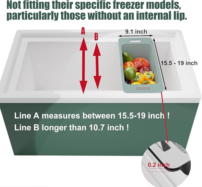 Yatmung Deep Freezer Organizer Bins Expandable - Freezer Baskets for Chest Freezer Adjustable - Freezer Storage Bins with Handle - Freezer Organization Accessories for Kitchen -Green, 2-PACK