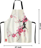 Japanese Cherry Bib Apron with Adjustable Neck for Men Women,Suitable for Home Kitchen Cooking Waitress Chef Grill Bistro Baking BBQ Apron