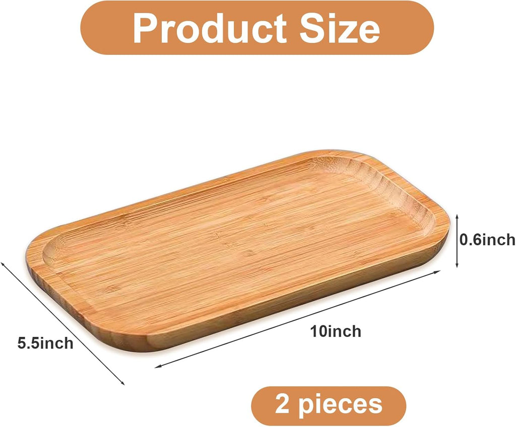 2 Pack Bamboo Trays Cheese Plate,10 Inch Rectangular Food Serving Saucer Wood Platte for Serving Food for Charcuterie Tea Coffee Snack Bread Fruit Appetizer Plant Pot
