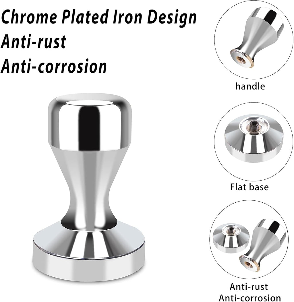 Huogary Stainless steel Coffee Tamper, 51mm Espresso Tamper, 51mm Tamper with Stainless Steel Handle, Coffee Powder Espresso Accessories (Silver) (Silver)
