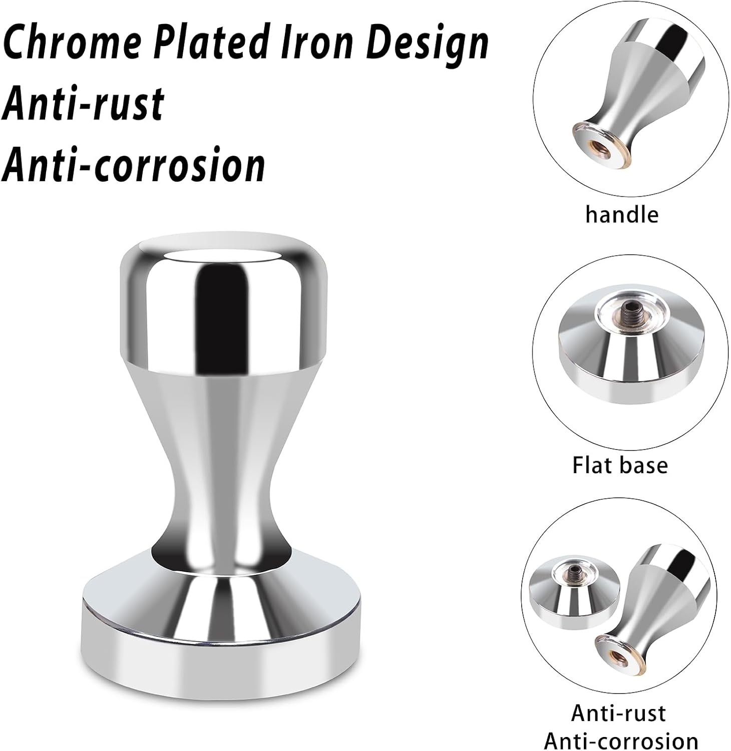 Huogary Stainless steel Coffee Tamper, 51mm Espresso Tamper, 51mm Tamper with Stainless Steel Handle, Coffee Powder Espresso Accessories (Silver) (Silver)