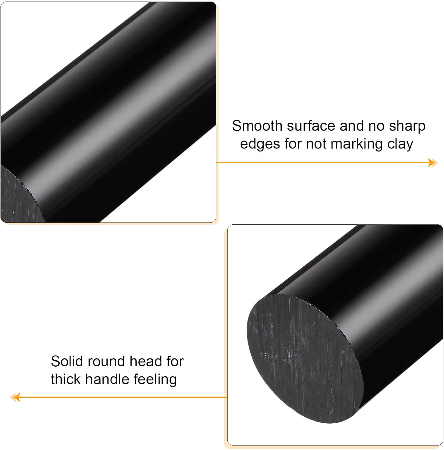 HARFINGTON Acrylic Clay Roller 9 Inch x 1 Inch Solid Non-Stick Plastic Round Tube Roller Polymer Clay Rod Fondant Rolling Pin for Shaping, Sculpting, Modeling DIY Crafts, Black