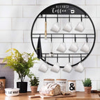 AJART Coffee Bar Decor Mug Holder: 22" Round Square Coffee Cup Rack for Home Kitchen Office Dining Room Cafe Bar