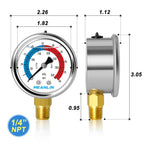 MEANLIN MEASURE 1/4" NPT 0-50psi Pressure Gauge, 2" Dial Glycerine Filled Pool Filter, 304 Stainless Steel Housing, Lower Mount, with 1/2" NPT and 3/8" NPT Hex Bushing